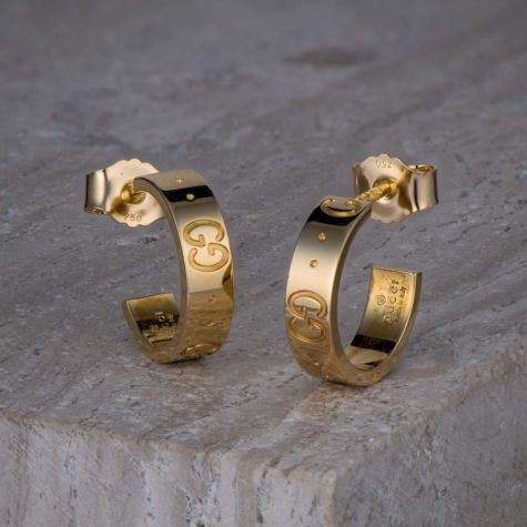 18ct Yellow Gold Genuine Gucci Hoop Earrings with GG Logo (Pre-Owned) – 14mm