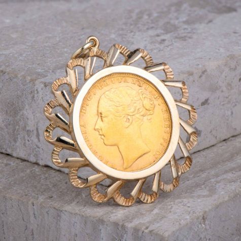 Pre-Owned 9ct Gold Sovereign Coin Pendant – Rare 1872 Victorian 22ct Full Sovereign (13g)