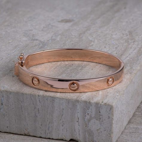 Solid 9ct Rose Gold Baby Screw Bangle – 5 Inches - Baby Size (Pre-Owned)