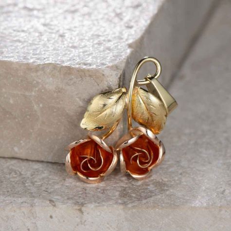 Solid 9ct Yellow & Rose Gold Rose Flower Pendant - 19mm Wide - Fits 6.5mm Chain