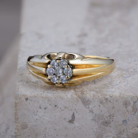 9ct Gold 0.37ct Natural Diamond Cluster Ring – Solid 5.1g, Size U, 8mm Top