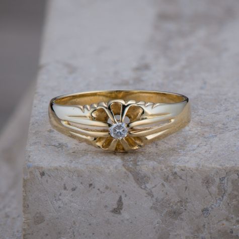 Solid 9ct Gold Diamond Set Signet Ring – Vintage Hallmarked, Solid 3.8g, Size V