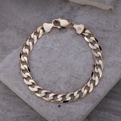 Heavy 9ct Yellow Gold Curb Bracelet 9 Inch 26g 9.5mm Wide UK Hallmarked Lobster Clasp