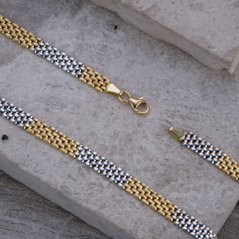 14ct Yellow and White Gold Brick Link Necklace – 18” - Pre-Owned