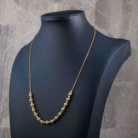 9ct Yellow Gold Ladies Diamond-Cut Bead Necklace – 18" Chain, 5mm & 3mm Alternating Beads, 4.8g