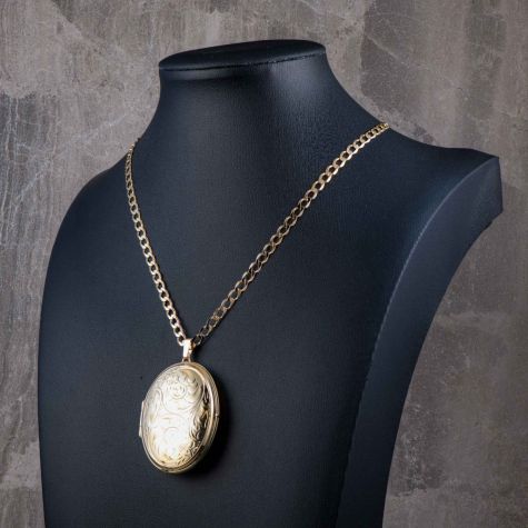 Solid 9ct Gold Chain & Oval Locket – 18" Curb Chain –Preowned - 14g