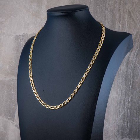 9ct Yellow & White Gold Italian Chain 18” | 5mm Unique Figaro Curb Style Necklace 14g