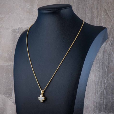 18ct Yellow Gold Diamond Cross Pendant & Snake Chain 18” | 0.80ct Natural Diamonds 10g