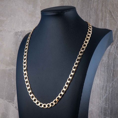 Heavy 9ct Gold Curb Chain 20” | 31.5g Solid Yellow Gold 7.5mm Bevelled Edge Chain