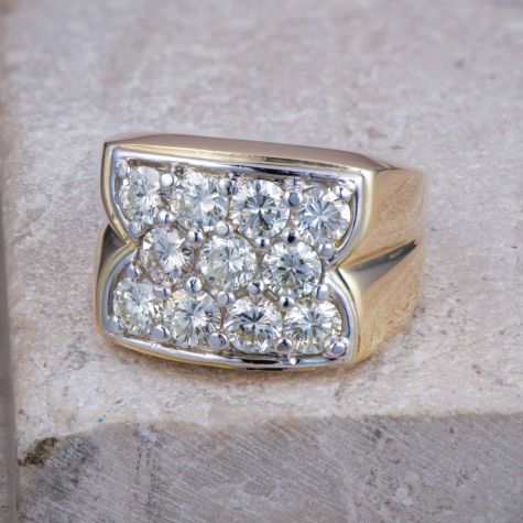 Men’s 14ct Gold Diamond Ring 2.75ct Total | 16mm Wide Diamond Cluster Ring Size T