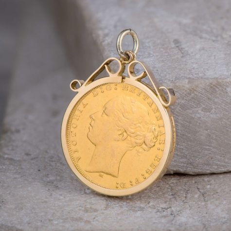 Authentic 1878 Victorian Full Sovereign Gold Coin Pendant – 9ct Gold Mount