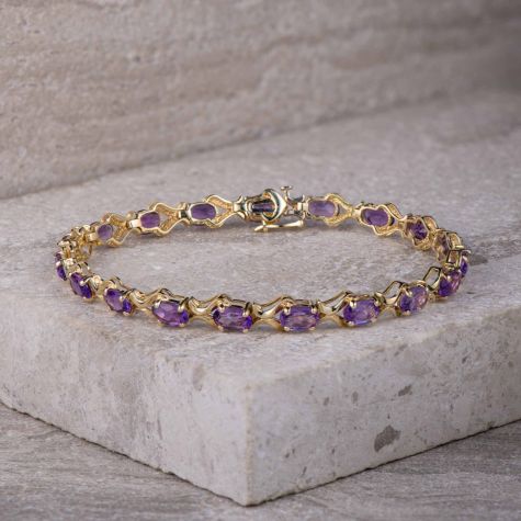 Luxury 9ct Gold Amethyst Set Bracelet – Rich Purple Stones, Heavy 7.2g