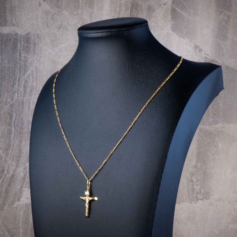 18ct Yellow Gold Crucifix Pendant & Figaro Chain Necklace 20” – Hallmarked Preowned Set
