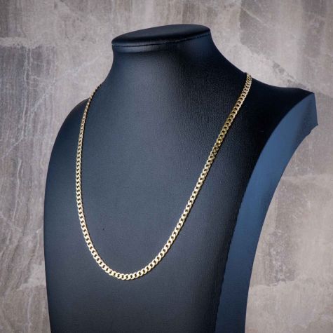 9ct Gold Bevelled Edge Curb Chain 18” – 4mm Italian Heavy Link Necklace Hallmarked