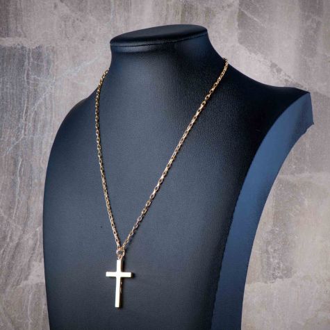 9ct Yellow Gold Cross Pendant & Belcher Chain Set  – Italian Made Hallmarked Necklace