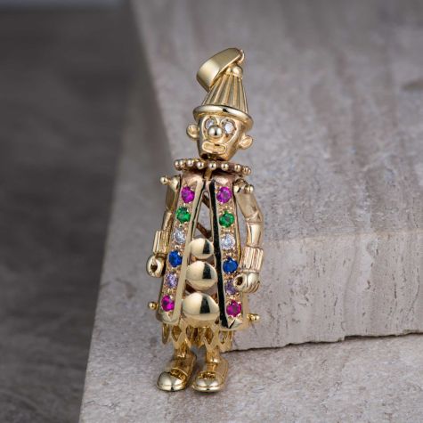 Preowned 9ct Yellow Gold Clown Pendant – Articulated Moving Limbs – 63mm