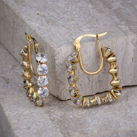 Preowned 9ct Gold Stone Set Hoop Earrings – 25mm