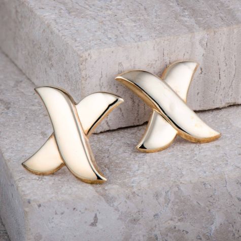 Preowned 9ct Gold Kiss Earrings – X Design Stud Earrings – 20mm