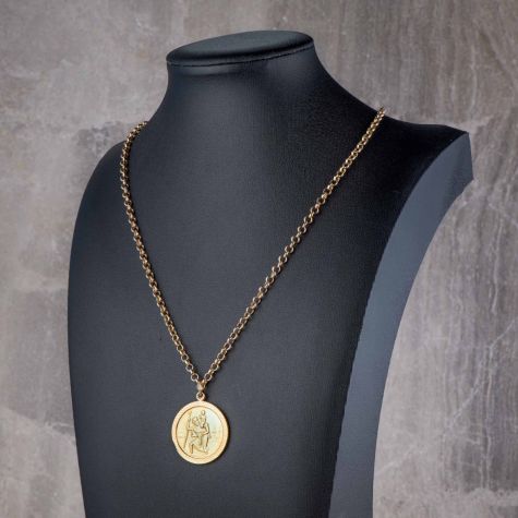 Preowned 9ct Yellow Gold St Christopher Pendant & Belcher Chain