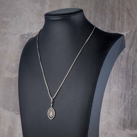 Solid 9ct White Gold Diamond Set Pendant Necklace 18” – Diamond Drop Pendant & Box Chain 3.8g