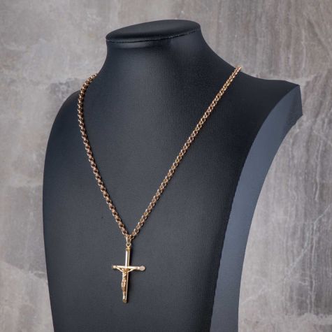 Solid 9ct Gold Crucifix Pendant & Belcher Chain Necklace 20” – Heavy Yellow Gold Cross 5.7g
