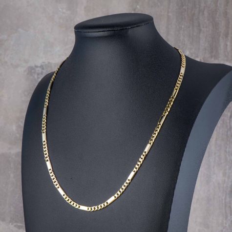 Heavy Solid 14ct Gold Figaro Bar Link Chain Necklace 18” – 4mm Yellow Gold Chain 16.2g
