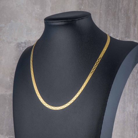Solid 9ct Gold Snake Herringbone Chain Necklace 16” – 4mm Yellow Gold Chain 5.5g