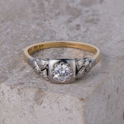 Stunning Vintage 1940s Diamond Ring – Solid 18ct Yellow Gold & Platinum Top – 0.25ct – Size M