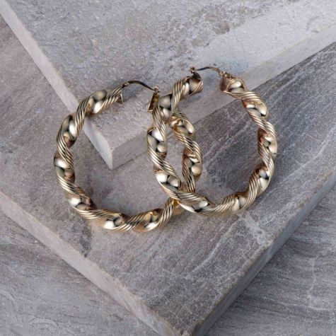 Large 9ct Gold Twist Hoop Earrings – 58mm – Clip-On – 13.7g