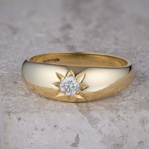 18ct Yellow Gold 0.12ct Diamond Set Gents Ring – Solid & Heavy - Size V
