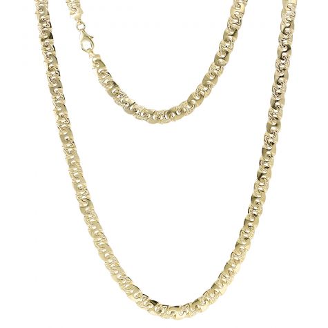9ct Yellow Gold Solid Patterned Mariner Style Chain - 7mm -  30"