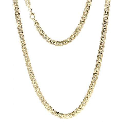 9ct Yellow Gold Solid Patterned Mariner Style Chain 7mm - 24.25&quot;