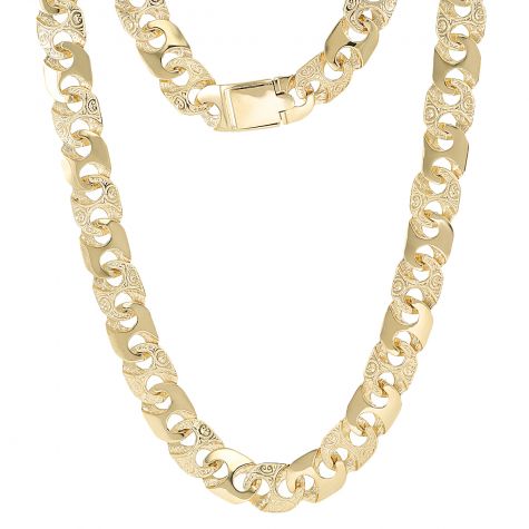 9ct Yellow Gold Heavy Patterned Mariner Chain - 12.5mm - 30"