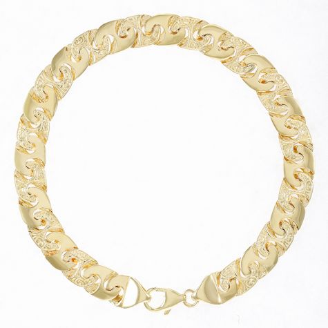 9ct Yellow Gold Solid Ornate Mariner Bracelet - 8 .5mm - 9" Gents