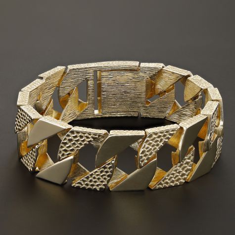 9ct Gold Heavyweight Textured Gents Curb Bracelet - 22.5mm 8.5"- 9.25"