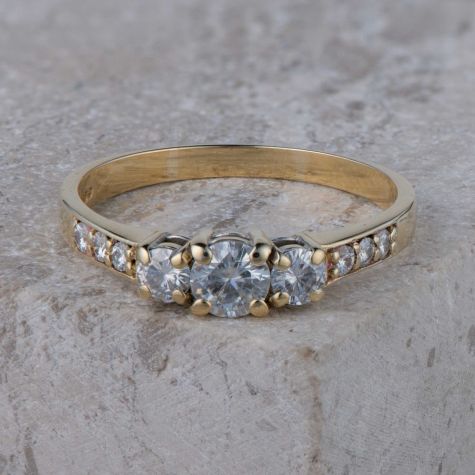 Elegant 9ct Solid Gold 1ct Moissanite Trilogy Ring  – Sparkling Three Stone Engagement Ring – Size V – 2.9g