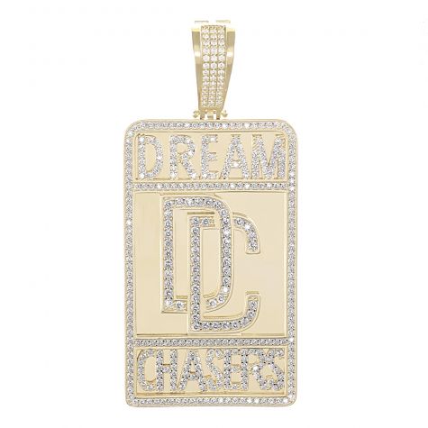 Solid 9ct Yellow Gold Gemset Iced Out 'Dream Chasers' Pendant