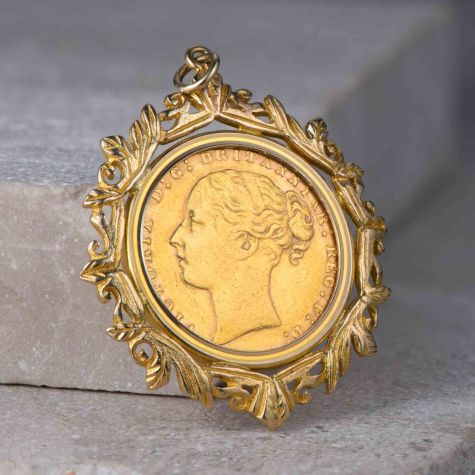 1871 Full Sovereign Coin Pendant – Victorian Head – 22ct Gold Coin in 9ct Mount