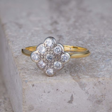 Vintage 18ct Gold Diamond Cluster Ring 0.30ct – Floral Cluster Engagement Ring Size R