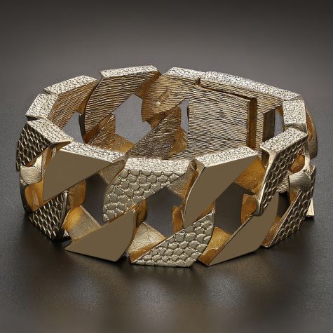 9ct Gold Heavyweight Textured Curb Bracelet - 28mm - 9" - Gents