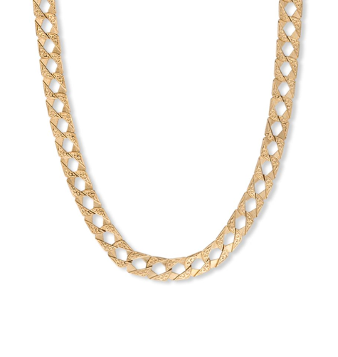 9ct Gold Solid Ornate Fully Patterned Square Curb Chain - 8mm Wide - Lengths 20" - 30"
