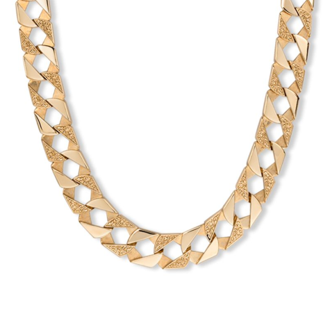 9ct Yellow Gold Ornate Patterned Square Curb Chain - 14mm Wide - Lengths 22" - 30" (SIZE 5)