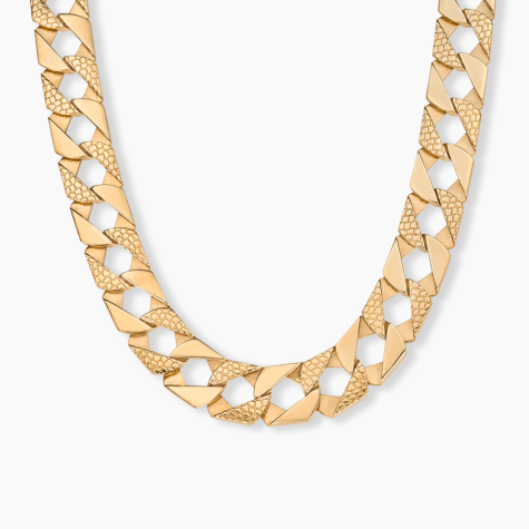 9ct Yellow Gold Snake Patterned Square Curb Chain - 14mm Wide - Lengths 22" - 30" (SIZE 5)
