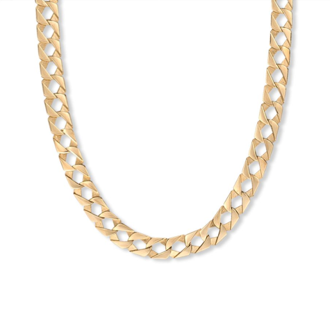 9ct Yellow Gold Solid Polished Link Square Curb Chain - 8mm Wide - Lengths 20" - 30" (SIZE 1)