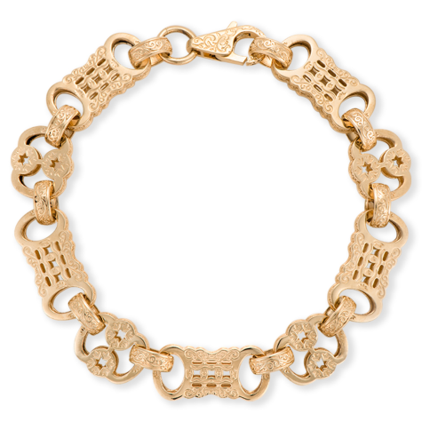 9ct Yellow Gold Solid Stars and Bars Bracelet - 14mm Wide - 7.75" - Ladies