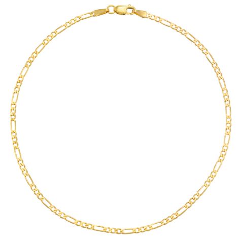 9ct Yellow Gold Italian Figaro Design Anklet - 2.25mm - 10"