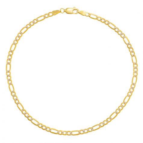 9ct Yellow & White Gold Figaro Design Anklet - 3.5mm - 10"