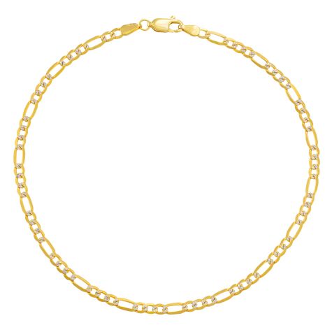9ct Yellow & White Gold Figaro Design Anklet - 3.5mm - 9.5"