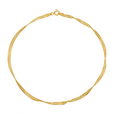 9ct Yellow Gold Italian Semi Solid Singapore Link Anklet - 10"
