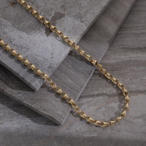 9ct Yellow Gold Solid Fully Patterned Acorn Link Chain - 7.5mm - 14"-16" - Kids / Babies
